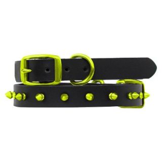 Platinum Pets Black Genuine Leather Dog Collar with Spikes   Corona Lime (11  