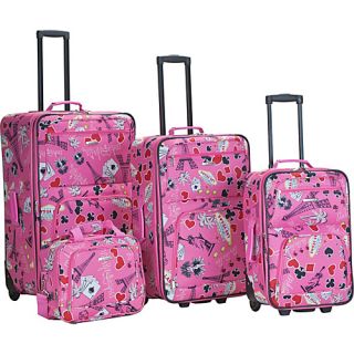 Vegas 4 Piece Printed Luggage Set Pink Vegas   Rockland Luggage