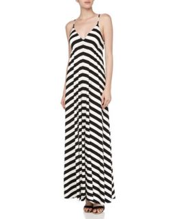 Striped A Line Maxi Dress, Black/Ivory