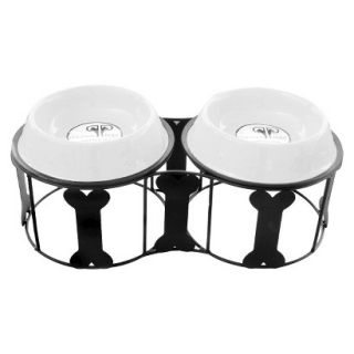 Platinum Pets Deluxe Bone Double Feeder with Two Stainless Steel Embossed Non 