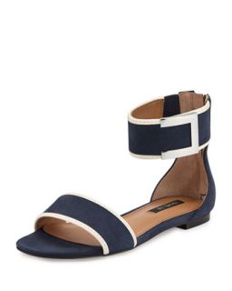 Gracie Two Tone Leather Ankle Wrap Sandal, Navy