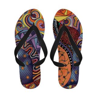 Colorful Whimsical Doodle Abstract Pattern Flip Flops