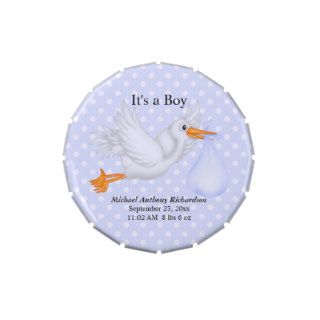 Stork Baby Boy Announcement Jelly Belly Candy Tin