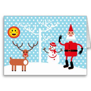 Santa Claus waving Rudolph in the sun Greeting Card