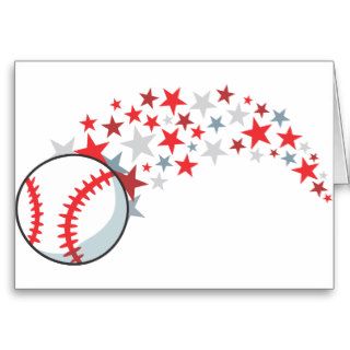 Flying Baseball with Stars Greeting Cards
