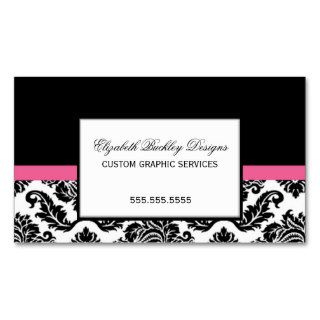 Hot Pink Black and White Damask Business Cards