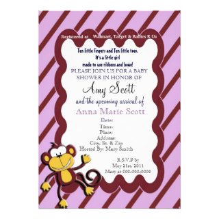 Monkey Around Baby Shower Invitation   Purple
