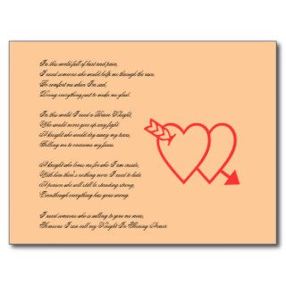 I need a knight Valentines Day Love poem Post Card
