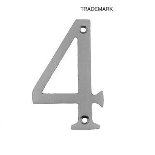Bolton Hardware Number 3 Inch Solid Brass Satin Nickel Clear Coated Finish House Number Raised 3/16", Number 4    