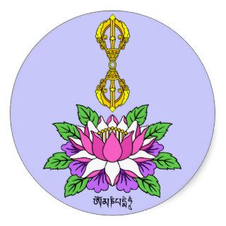 Lotus with Vajra and Om Mani Padme Hum Mantra Round Sticker