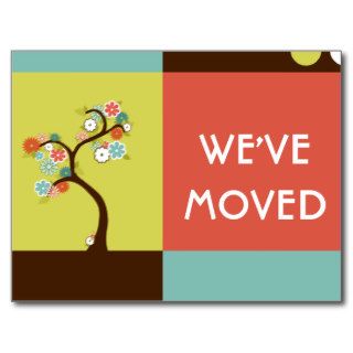 we've moved announcement  retro tree post cards