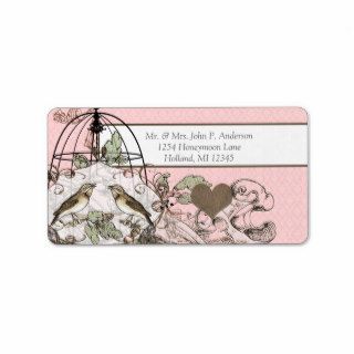 Pink Damask Musical Humming Bird Cage Personalized Address Label