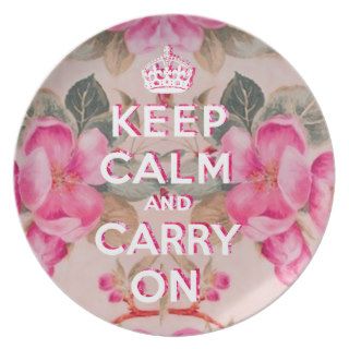 Girly keep calmVintage pink elegant floral roses Dinner Plates