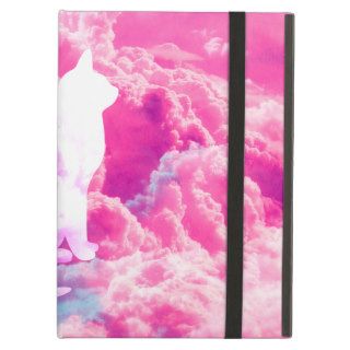 Monogram Cat Vector Bright Pink Clouds Space iPad Air Cases
