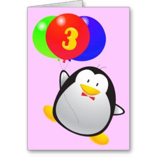 Penguin 3rd Birthday Greeting Cards