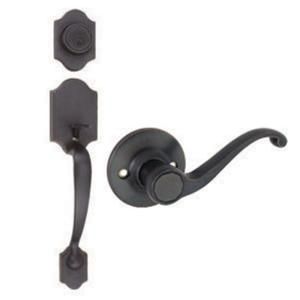 Design House Sussex Oil Rubbed Bronze Handleset with Scroll Lever Interior and Single Cylinder Deadbolt 753806