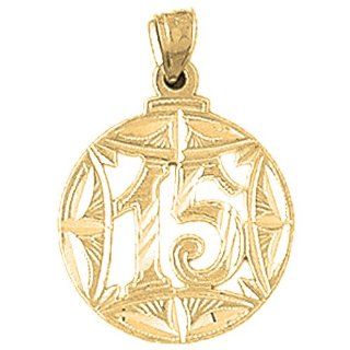 Gold Plated 925 Sterling Silver Bezled #15, Fifteen Pendant Jewelry