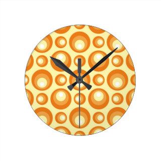 Orange Retro Bubbles Round Wall Clocks