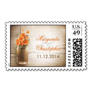 rustic mason jar wedding postage stamps