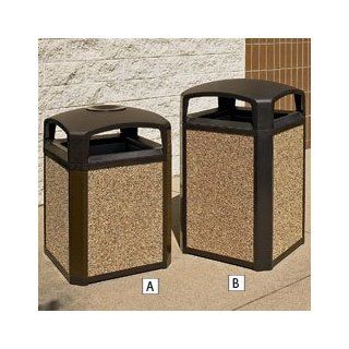 RUBBERMAID Landmark Series Plastic Stone Panel Dome Top Receptacle   35 Gallon Capacity  Watering Cans  Patio, Lawn & Garden