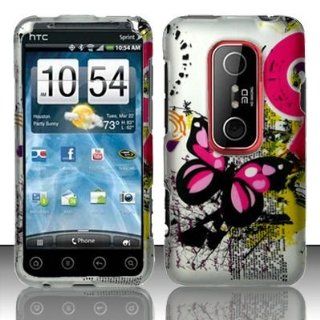SILVER BUTTERFLY Hard Rubber Feel Plastic Design Case for HTC Evo 3D (Sprint) [In Twisted Tech Retail Packaging] Cell Phones & Accessories