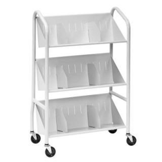Buddy Products 29 in. W Sloped 3 Shelf Book Cart with Dividers in Platinum 5414 32