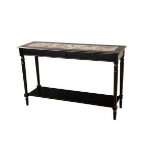 MegaHome Faux Marble Foyer Black Hall Table with Drawer and Shelf MH153