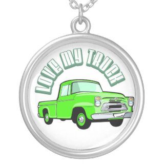 I love my truck   Old, classic green pickup Necklace