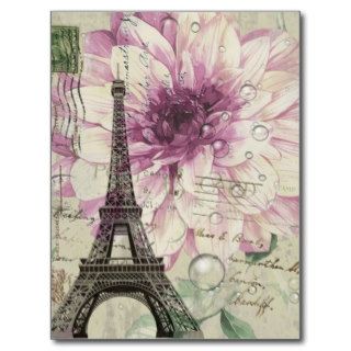 elegant paris eiffel tower floral vintage postcards