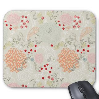 Pink flowers and little birds wallpaper mouse pad