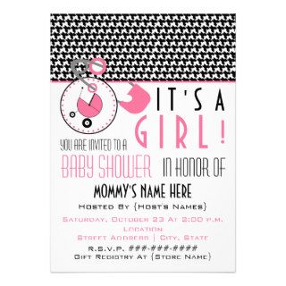 Baby Shower Invite   Pink Diaper Pin & Houndstooth