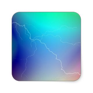Abstract Bright Teal Pink Neon Lightning Image. Square Stickers