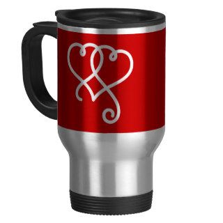 Two Hearts (Personalizable) on Red Coffee Mugs