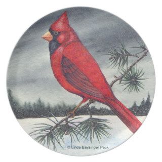 Cardinal Bird Dinner Plates