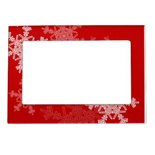 Girly red and white Christmas snowflakes Frame Magnets