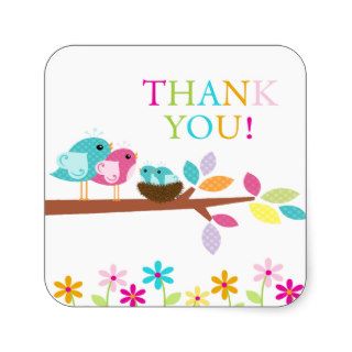 Cute Birds Nest Thank You Twins Baby Shower Square Square Stickers