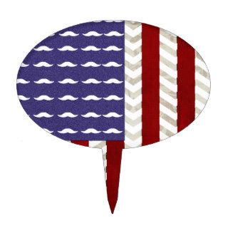 American flag, funny mustaches & chevron pattern cake topper