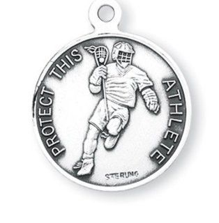 Saint Sebastian 15/16 Inch Sterling Silver Young Lacrosse Athlete Sports Medal Jewelry