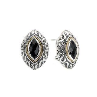 18K Yellow Gold and Sterling Silver Marquise Shaped 10 X 5 MM Black Onyx Earrings Stud Earrings Jewelry