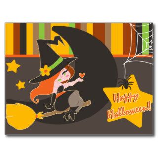 "Happy Halloween" Cute Red Haired Witch Postcards