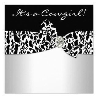 Black White Cow Print Cowgirl Baby Shower Custom Invites