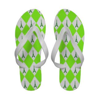 Lime Green Neon Diamond Pattern & Eiffel Tower Flip Flops