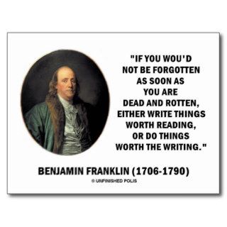 Benjamin Franklin Not Be Forgotten Reading Writing Postcards