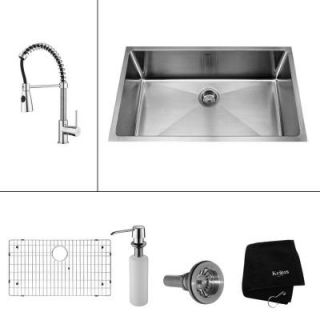 KRAUS All in One Undermount 32x19x10 0 Hole Single Bowl Kitchen Sink with Chrome Kitchen Faucet KHU100 32 KPF1612 KSD30CH