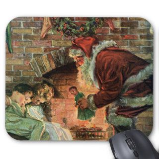Vintage Christmas, Victorian Santa Claus Fireplace Mouse Pads