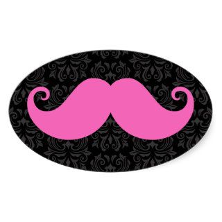 Pink handlebar mustache on black damask pattern stickers