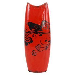 Oval Bird Vase   Red