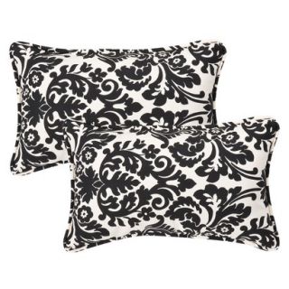 2 Piece Outdoor Rectangular Pillow Set   Black/White Floral 18