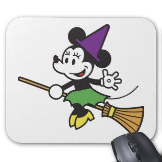 Minnie Mouse witch riding broom with purple hat Mouse Pads