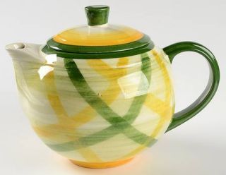 Metlox   Poppytrail   Vernon Gingham Green Teapot & Lid, Fine China Dinnerware  